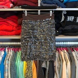 Casting brown front faux leather knit back skirt size XS